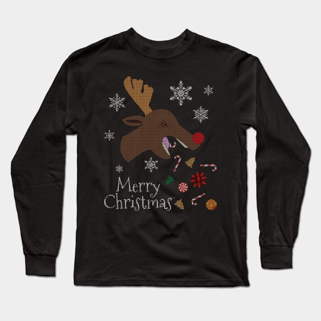 Sick Santa Reindeer Long Sleeve T-Shirt by Sleazoid